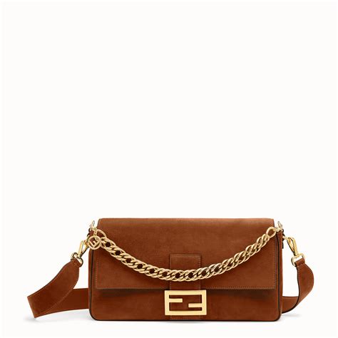 fendi brown suede baguette|farfetch Fendi bags.